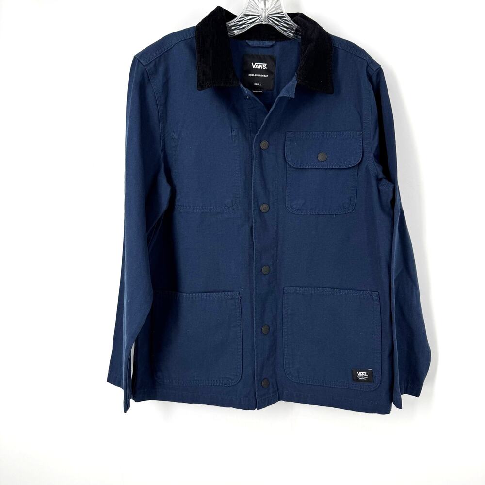 VANS Drill Chore Coat Mens S Navy Blue Canvas Black Corduroy Collar Workwear